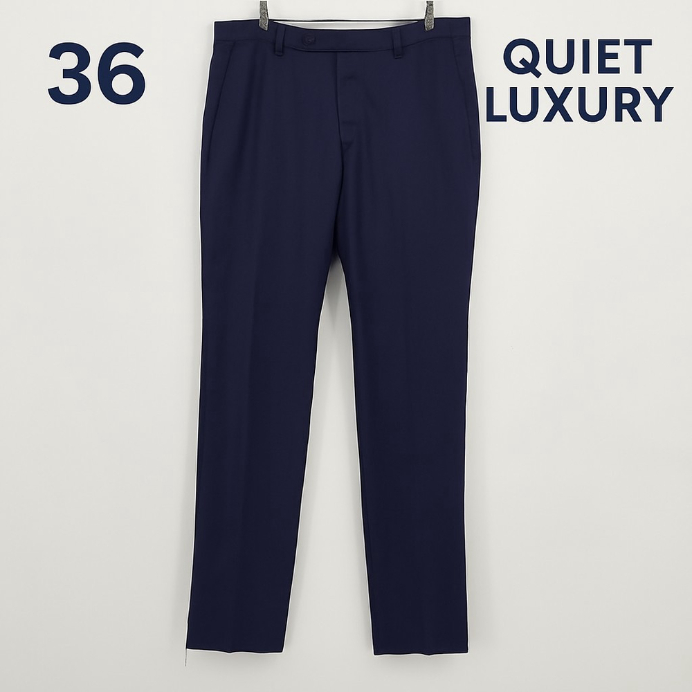 Quiet Luxury Monte Rosso Wool Dress Pants Mens 36 Navy Italy Slim Tailored